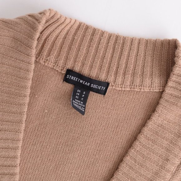 Streetwear Society Tan Open Face Long Sleeve Cardigan Size Small - Picture 10 of 14